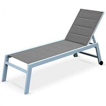 Tumbona de Textileno y Aluminio Solis, 6 Posiciones Reclinables, Blanco/Taupe, 202x65x102 cm