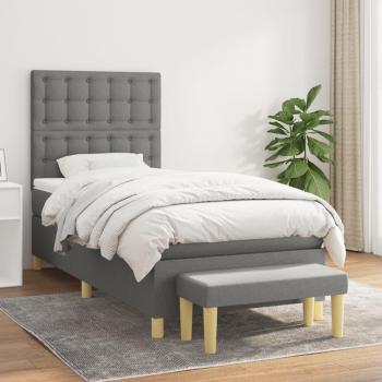Cama box spring con colchón tela gris oscuro 100x200 cm