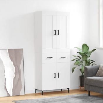Aparador Alto Blanco 69,5x34x180 cm de Madera Contrachapada con 2 Puertas y 2 Cajones - Mueble de Almacenaje Moderno para Salón