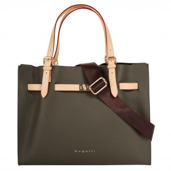 Bolso de hombro Bugatti Ella 37.5 cm color verde olivo para dama, sintético y con cierre zip