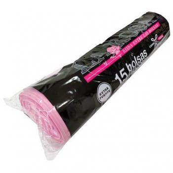 Bolsas de basura rosa extra fuerte autocierre 30l 55x60 cm, paquete de 15 unidades