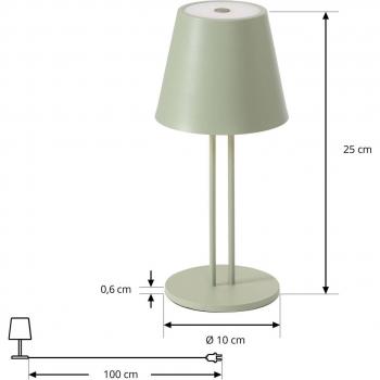 Lámpara de mesa LED recargable Janea TWIN, verde, metal con regulador táctil