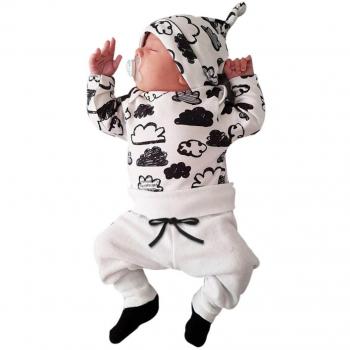 Switchali Ropa Bebe Nino Recien Nacido otoño Impresión de la Nube Blusa Bebe niña Manga Larga Camisetas Bebé Conjuntos Moda Camisa + Pantalones + Sombrero