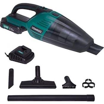VONROC Aspirador de Mano - VPower 20V - Depósito de 0,5L - Juego Completo Incl. 1x batería de 2,0Ah, Cargador, 3 boquillas y Tubo de extensión