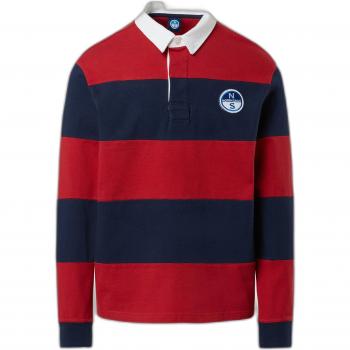 Polo de manga larga North Sails W/Logo para hombre, casual, algodón, rojo y marino
