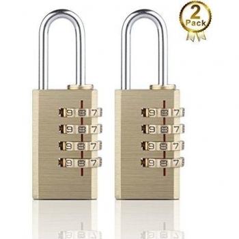 2 Pack 20mm Brass Combination 4 Digit Padlock Travel Luggage Suitcase Cabinet Drawer Toolbox Locker Lock for Gym Sports School Lockers ¡­