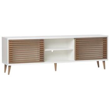 Mueble TV de Melamina y Lacado Blanco 180x59 cm con Acabado Natural