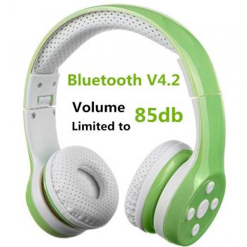 Auriculares Bluetooth para niños, Hisonic Auriculares para niños con 85dB Volumen Limitado, Auriculares Ajustable y Plegable con micrófono, niñas y niños（Verde