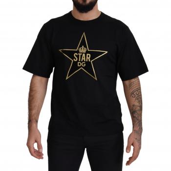 Dolce & Gabbana Black Gold STAR Crown DG Cotton Crewneck T-shirt - Female, Black, Size: S, Logo Print