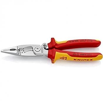 KNIPEX 13 96 200 Alicate para instalaciones eléctricas cromado aislados con fundas en dos componentes, según norma VDE 200 mm