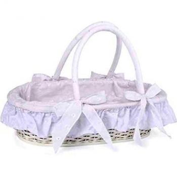 Small Foot Company-11416 Cesta de Mimbre para muñecas en Blanco, Interior Forrado con Tela, Incl. Almohada y Manta, a Partir de 3 años juguetes, Multicolor