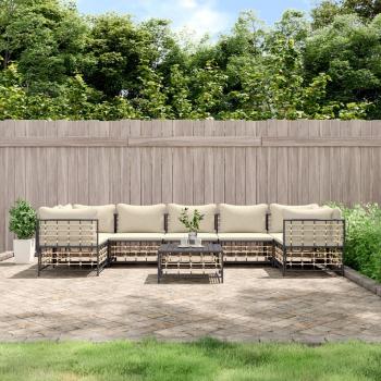 vidaXL 8-Piece Anthracite Poly Rattan Garden Lounge Set with Cushions