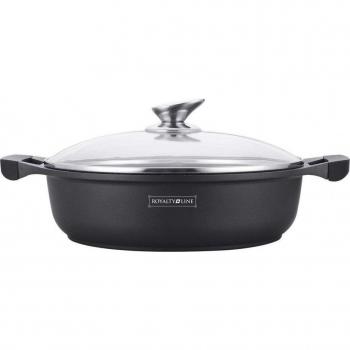 Cazuela baja con tapa efecto mármol - Ø 30 cm - 4.8 L - Negra