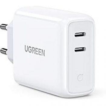 UGREEN 36W Cargador USB C, Cargador de Red PD 3.0 con Doble USB Tipo C, Enchufe USB C Carga Rapida para iPhone 13 12 Pro MAX 11 XR X 8 Xiaomi Mi11 Redmi 10 y Galaxy S21 S20 iPad Pro Macbook Pro 2019