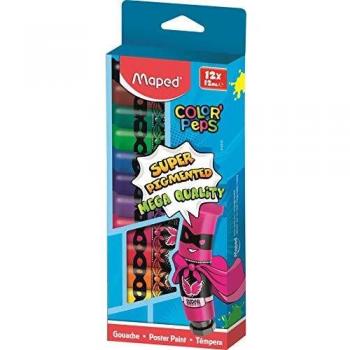 Pintura Gouache Maped en Tubo - 12 Colores - 12 ml cada uno - Efectos Transparentes a Opacos