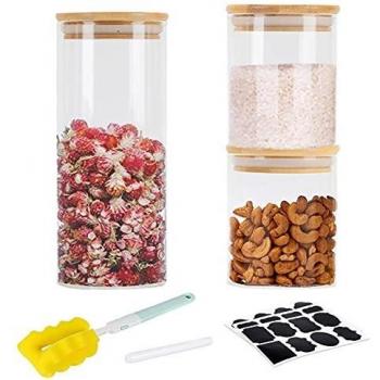 GoMaihe Tarro de Vidrio de Almacenamiento 3 Pcs, Tarros de Cristal para Conservas Envases Cristal Alimentos, Tarro de Granos de Café Recipiente Hermetico Tarros de Cristal con Tapa, 500ml x 2/1000ml
