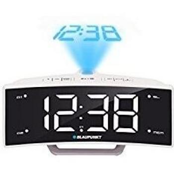 Blaupunkt CRP7WH Radio Reloj Digital con Pantalla LED, Función de Alarma, Sintonizador FM, Reproductor de Música por Bluetooth, Diseño Compacto en Color Negro y Blanco