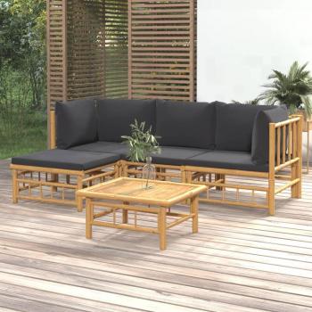 5-Piece Bamboo Garden Lounge Set with Dark Grey Cushions