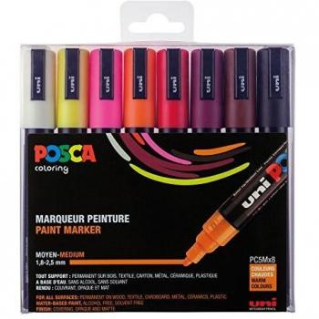Marcadores Posca PC-5M, 8 colores cálidos, punta media conica