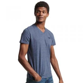 Camiseta de Hombre Superdry con Cuello de Pico y Logo Vintage en Algodón Orgánico, Color Azul Marino, Talla S