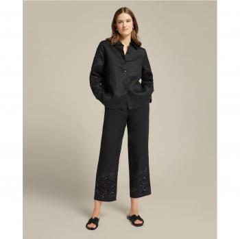 Elena Miró - Pantalón de lino con delicado bordado floral