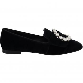 Dolce & Gabbana Black Velvet Crystals Loafers Flats Shoes - EU36/US5.5