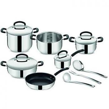 Batería de Cocina Lagostina Pratica 13 Piezas en Acero Inoxidable 18/10 con Utensilios y Cacerolas para Inducción
