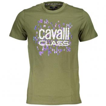 Cavalli Class Green Cotton Printed Logo T-Shirt - Size XL