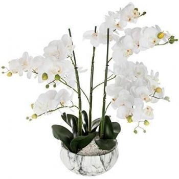 Orquídea artificial ATMOSPHERA con maceta de cemento mármol, 65 cm de alto