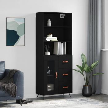 Aparador alto de madera contrachapada negro 69,5x34x180 cm