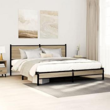 Cama solar sin Materia Metal Roble Sonoma 160x200 cm, estructura de cama sin colchón, metal, color roble sonoma