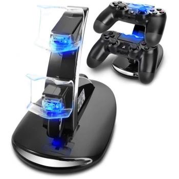 KONKY PS4 Cargador, Cargador Mandos PS4 Dualshock PS4 Estación de carga USB Base de carga para Sony Playstation 4/PS4/PS4 Pro/PS4 Slim Mando Inalámbrico Gamepad con Indicador del LED