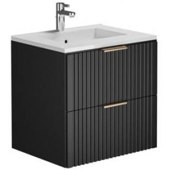 Mueble de baño flotante negro con lavabo empotrado - 60 cm - ZEVARA