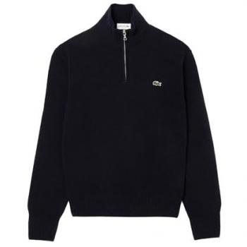 Pullover Troyer Lacoste Azul Marino para Hombre, Talla XXL, Ajuste Regular, 100% Lana con Cremallera AW24