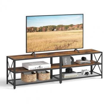 Mueble de TV con Estantes y Marco de Acero para Televisores de hasta 75 Pulgadas - Diseño Vintage Marrón y Negro