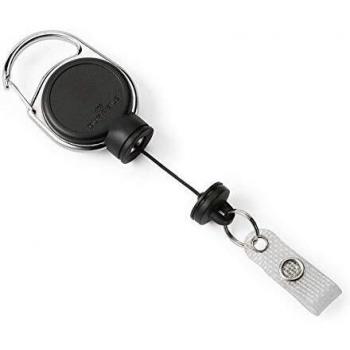Durable Retractable Metal Clip Fastener Key Ring Extra Strong Badge Reel - Black