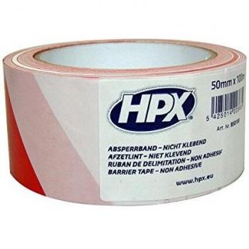 HPX mb50100 Cinta de Seguridad, 50 mm x 100 m, Color Rojo/Blanco