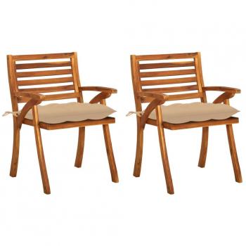 Sillas de comedor jardín con cojines 2 uds madera maciza de acacia Beige