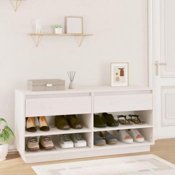 Zapatero blanco de madera maciza de pino 110x34x52 cm