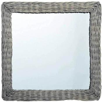 Natural Rattan Decorative Mirror with Glass Inlays - 23.6 x 23.6 in