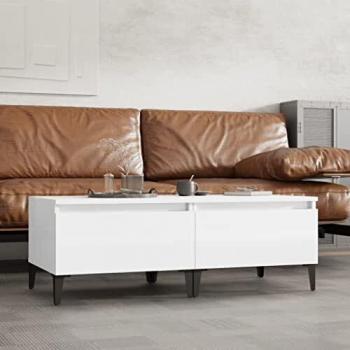Mesas auxiliares 2 piezas blanco pulido 50x46x35 cm madera multicapa y contrachapada brillo