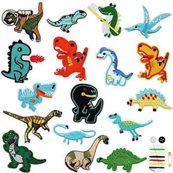 Parches Ropa 17 Dinosaurio Parches Ropa Termoadhesivos DIY Coser o Planchar en Parches Ropa Niños Para Ropa, Camiseta, Jeans, Sombrero, Pantalones, Bolsos, incluye un Conjunto de Kits de Costura