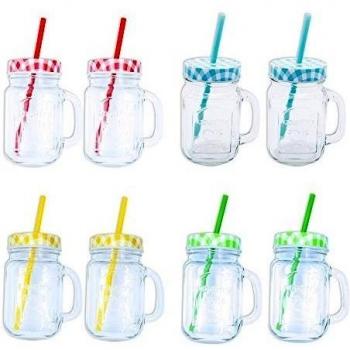 WOP ART Juego de 4/8 Vasos con asa CountryII con Tapa y Pajita