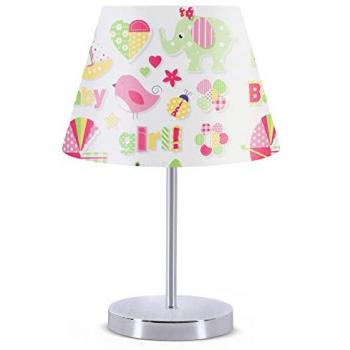 Lámpara de Noche 37 cm Blanco/Rosa con Pie de Metal, Tipo E27, Máx. 60W Incandescente, 25W Bajo Consumo