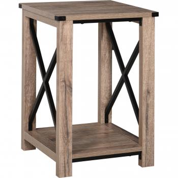Mesa Auxiliar Homcom Estilo Retro Industrial con 2 Estantes de Almacenaje, Marco en Forma de X, 60x40,5x40,5 cm, Color Roble/Negro