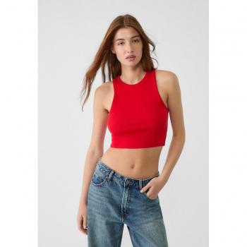 Stradivarius Basic Ribbed Red Crop Top L
