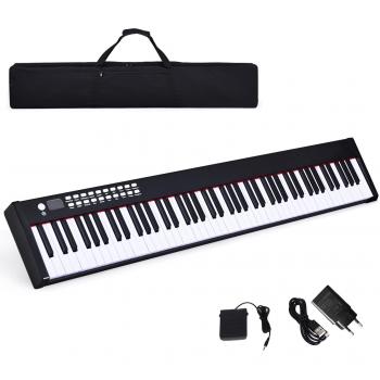 Piano Digital Costway de 88 Teclas con Bluetooth, Función MIDI, 128 Ritmos, Interfaz USB y Estuche de Transporte para Niños y Adultos - Color Negro y Blanco (127 x 21,5 x