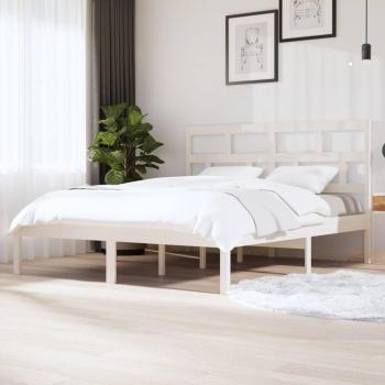 Estructura de cama de madera maciza blanca super king 180x200 cm