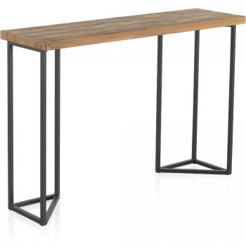 Consola de madera de olmo viejo con patas metálicas