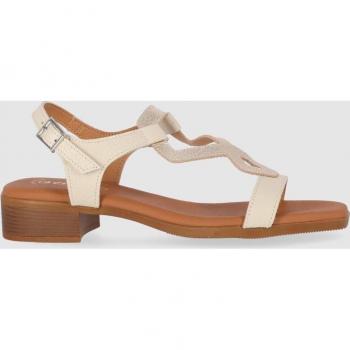 Sandalias de Tacón de Piel St Fiore 5345 Beige para Mujer con Cierre de Hebilla